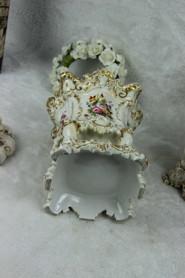 PAIR antique French vieux paris porcelain potpourri Vases attr jacob petit