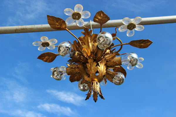 Mid century Hollywood regency MAISON BAGUES flush mount chandelier daisy flower