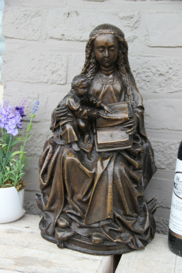 Antique L French Religious chalkware Madonna child figurine statue