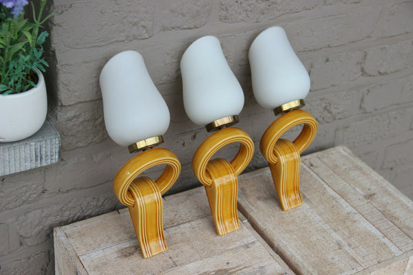 Set 3 Retro Ceramic yellow 1950s opaline glass  wall lights sconces VALLAURIS