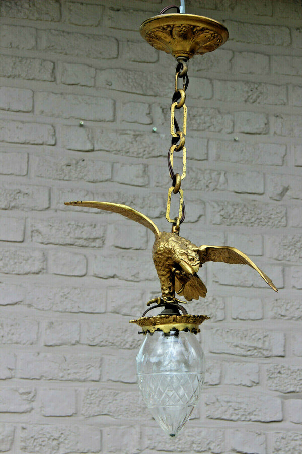 Antique French bronze Eagle bird Lantern pendant chandelier lamp rare