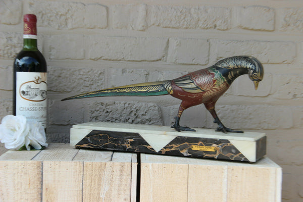 French ART DECO 1930 Spelter bronze pheasant marble polychrome marked