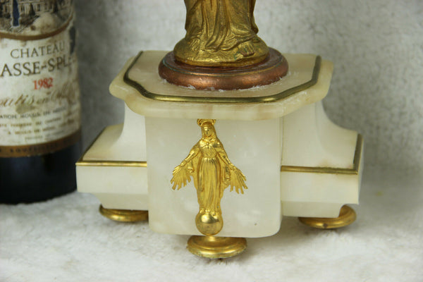 Antique French PAIR spelter madonna joseph Candelabras onyx marble saint