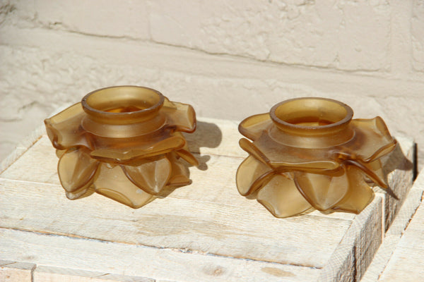 PAIR antique French glass paste amber  tulip replacement shades chandelier