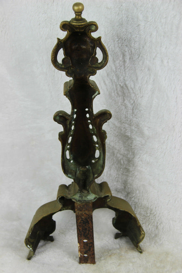 Bronze antique Fireplace andiron mantel set fleur de lys Caryatid satyr devil