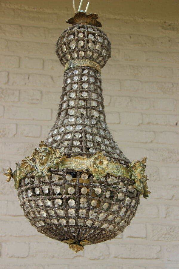French vintage basket empire caryatid head portrait chandelier lamp n2 1970