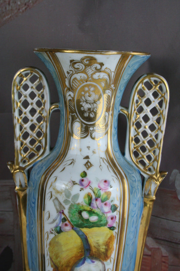 Large French Old vieux paris porcelain Vase poychrome decor 1900