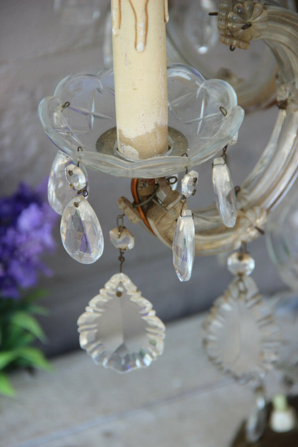 Antique xl  murano Girandole Crystal glass pendants drops lamp 5 arms rare