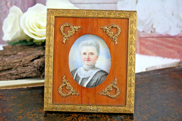 gorgeous French antique Miniature painting portrait lady pastel framed louis XVI