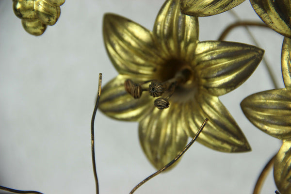 Antique XL church brass Candle holder candlestick 5 arms floral decor