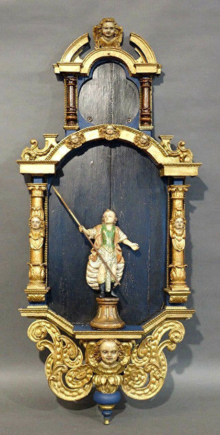 44" Church Religious Wood carved wall Chapel saint putti French 18thc Rare
