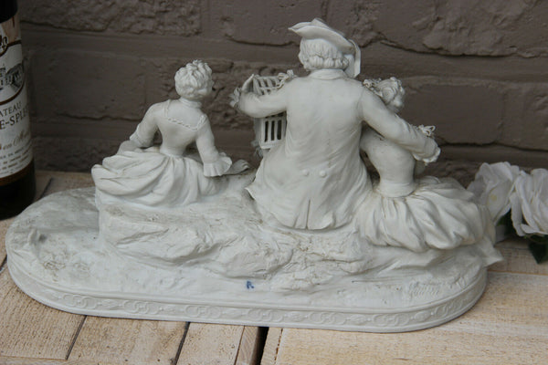 XL German porcelain bisque figurine Group pigeon Romantic victorian