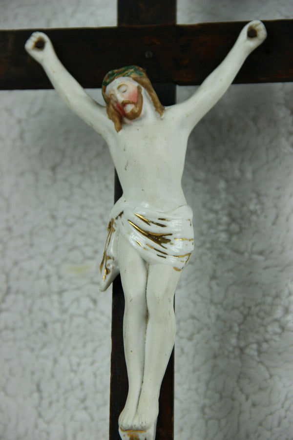 Antique Religious vieux paris  porcelain Crucifix Cross christ magdalena mary