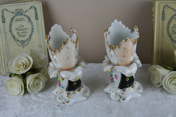 Exclusive pair 19th c cute paris porcelain Vases floral decor