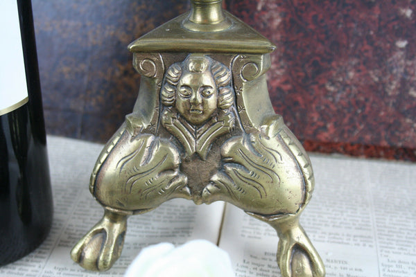 French Brass Bronze LARGE candleholder 1900 Religious Church barley twist head