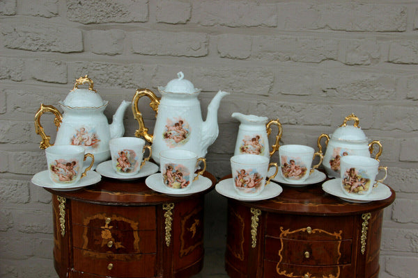 Rare French antique porcelain putti angel coffee milk sugar tea cups set