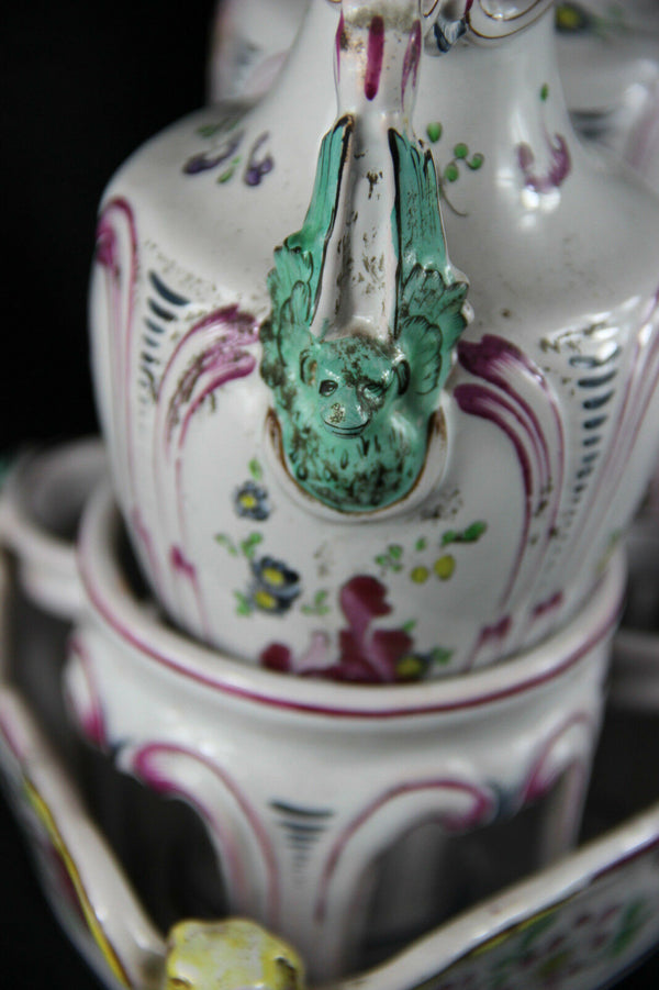 Antique French Faience Vinegar oil table set pitcher Dragon gothic Quimper