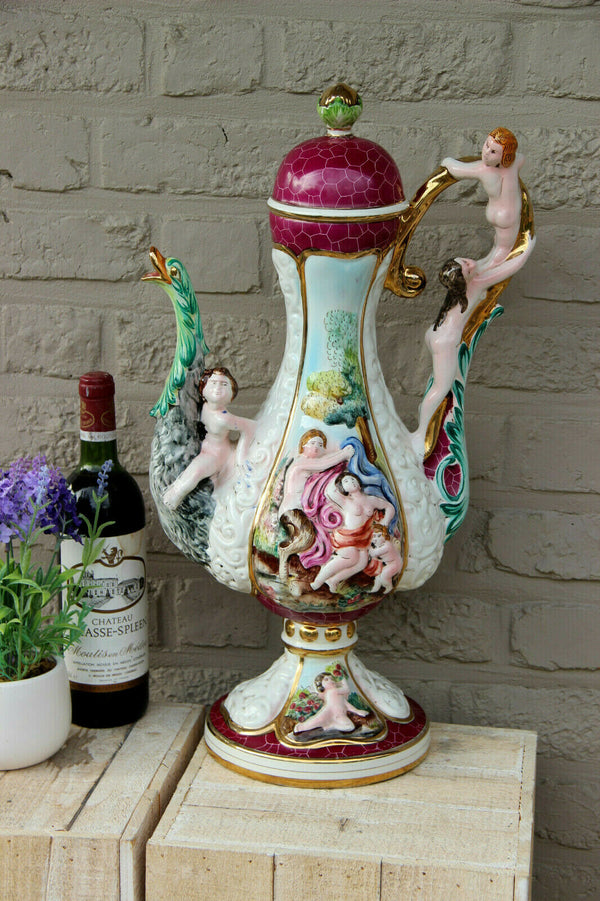 Majestical Capodimonte italian marked porcelain putti swan Ewer pitcher Vase