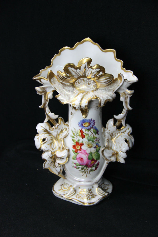 Antique vieux paris old porcelain Vase hand paint floral decor