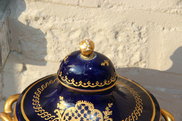 Antique sevres porcelain marked small centerpiece lidded bowl ram head victorian