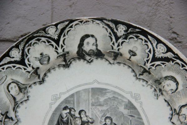Antique Dutch MAESTRICHT marked Black creme jesus birth plate religious