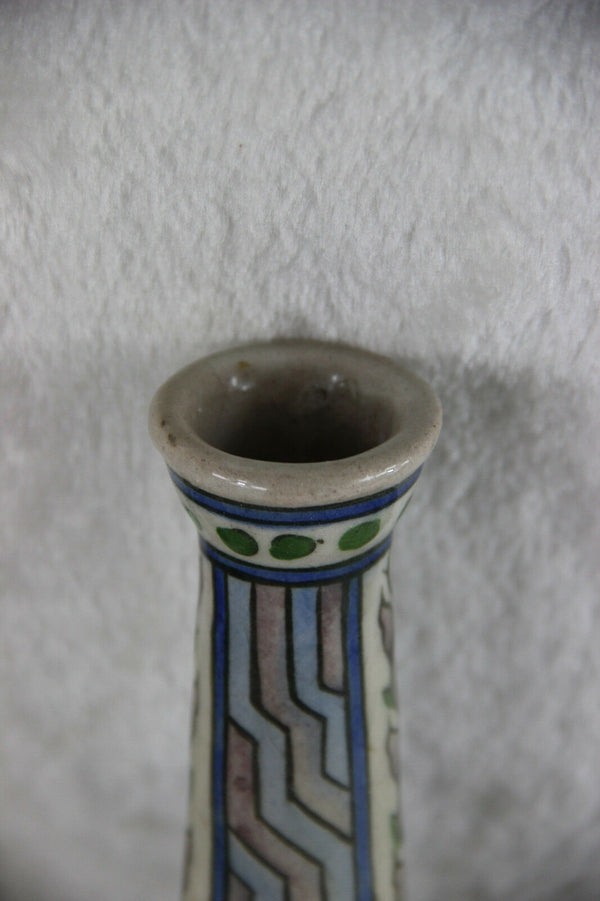 18Thc Persian Islamic Faience Rare Superb Bottle Neck Painted Vase