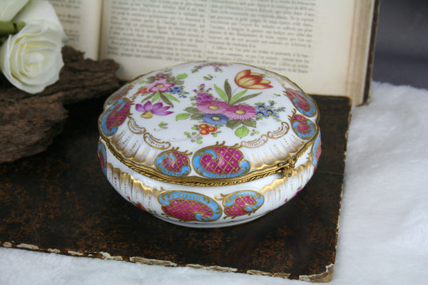 French Antique Porcelain box lidded floral  circa 1920 marked