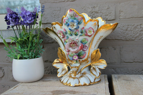 Antique French vieux paris porcelain vase relief floral decor 19th century