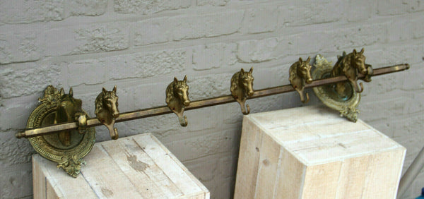 Rare Vintage French Equestrian Brass Wall coat rack hangers horse