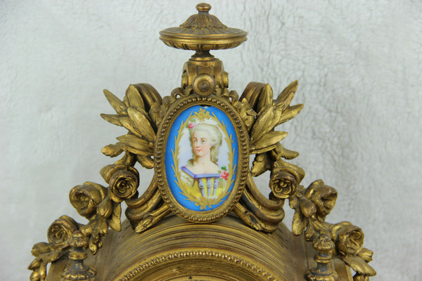 Antique XL 19thc Napoleon III sevres porcelain plaques putti marquise Clock rare