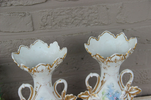 PAIR antique vieux paris porcelain  hand paint floral porcelain vases