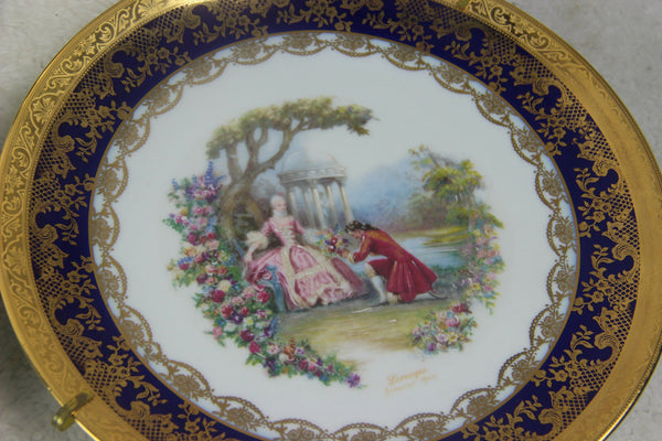 Set 6 French Limoges marked porcelain romantic scene plates