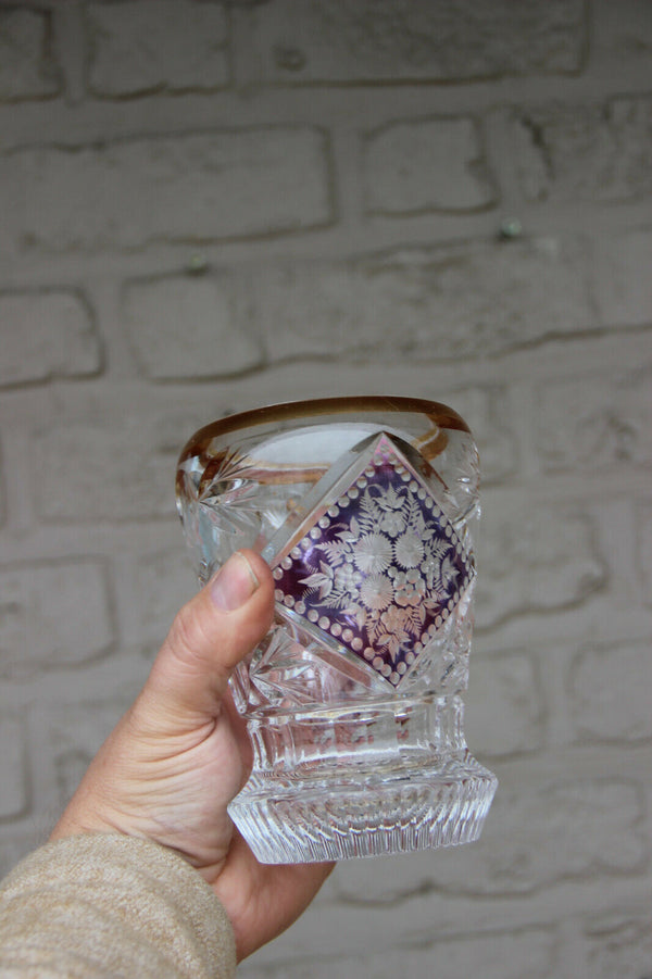 Vintage French crystal glass decor enamel Vase