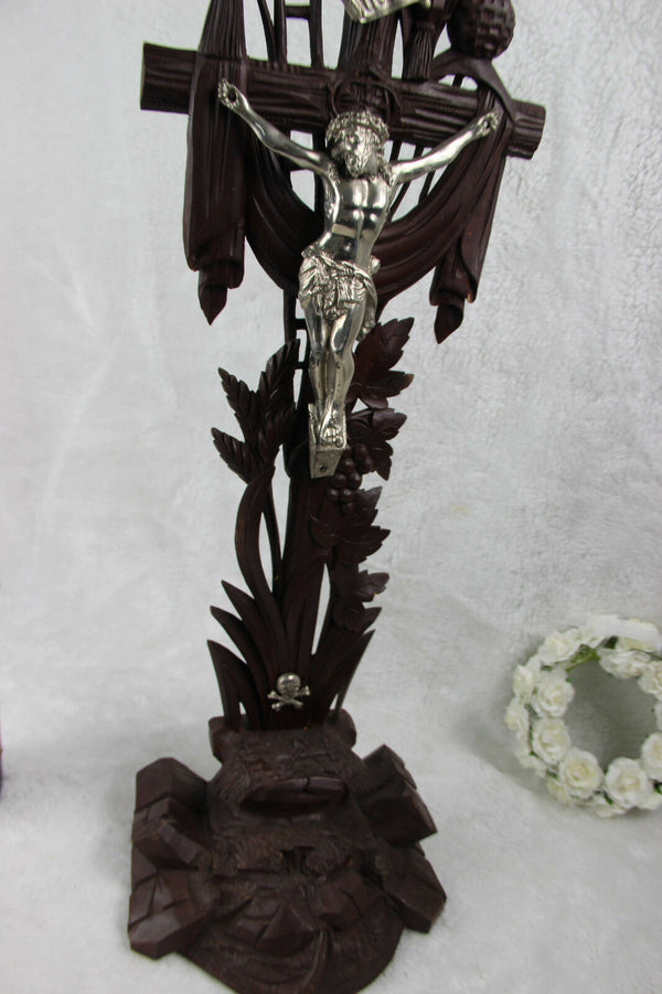 Antique German wood carved Black forest Crucifix cross religious