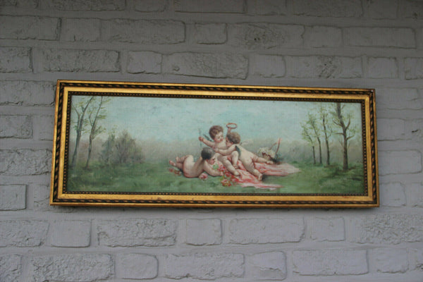 Top French Antique set 4 oil canvas Painting Putti angels  4 Seasons