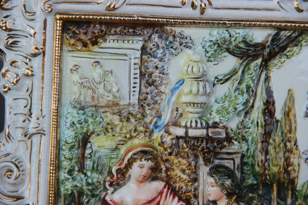 Italian capodimonte marked porcelain relief Wall plaque panel romantic scene 70s