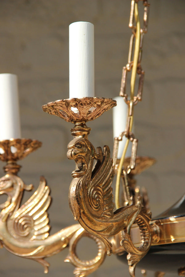 Gorgeous French Bronze tole empire Dragon gothic castle Chandelier hang lamp