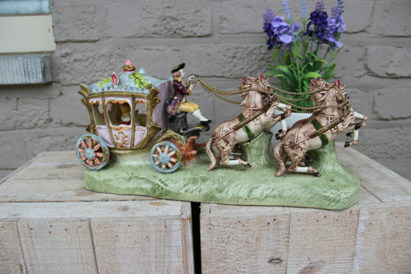 Large German porcelain carriage coach princess 4 horses Statue group