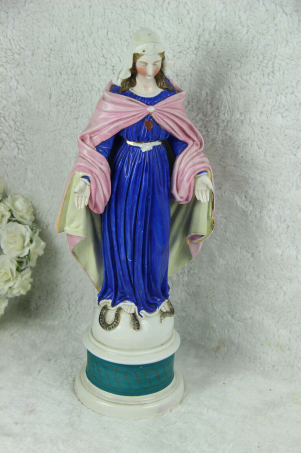 Large French religious porcelain MAdonna Snake figurine statue