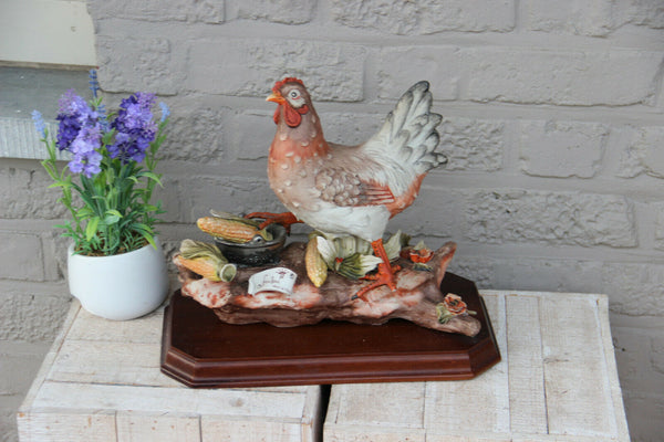 Large Capodimonte porcelain Italian marked  Chicken statue group