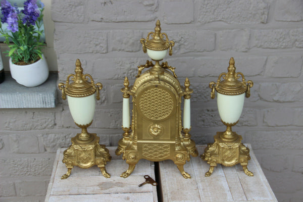 Stunning French Porcelain Clock set urns vases victorian romantic theme