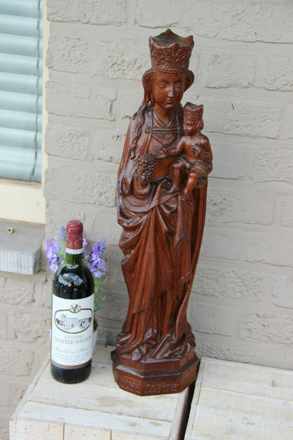 XL Church Wood carved Our lady of Tongeren Grapes Madonna wood carved statue