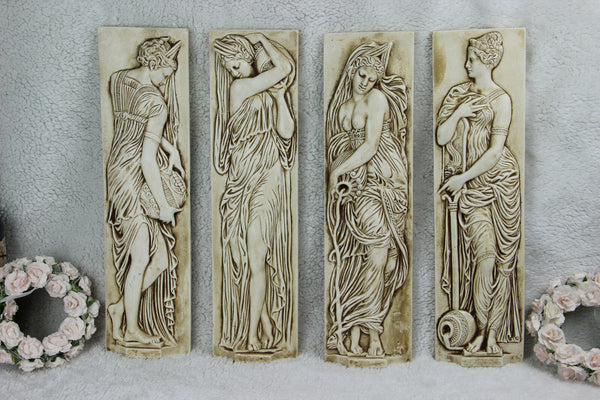 Set 4 Antique French plaster Caryatid roman lady Wall plaques panels relief