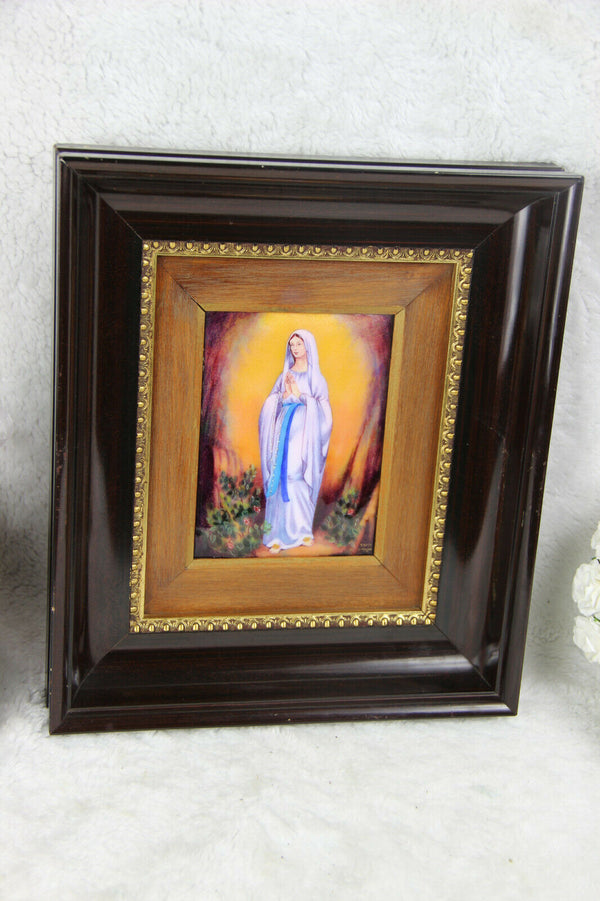 French LIMOGES enamel on porcelain painting religious portrait madonna mary