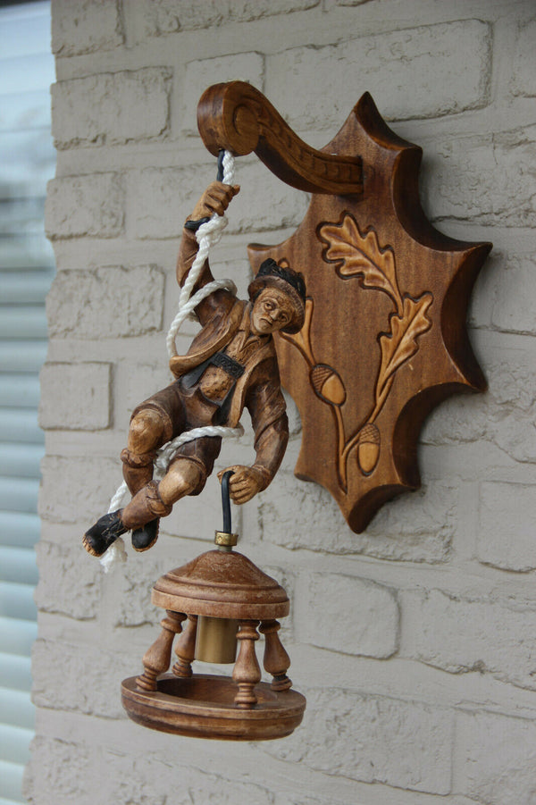 Rare Black forest wood forest Tyrol mountain climber Figurine wall lamp sconce
