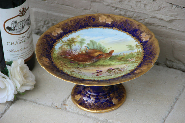 Antique Limoges porcelain partridge bird hunting scene Tazza Coupe centerpiece