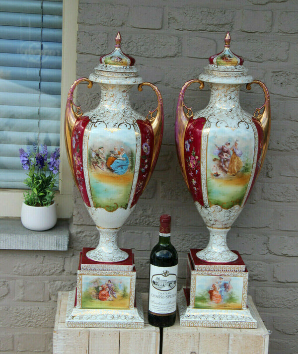 Huge 30.7" Pair German porcelain marked Victorian romantic Vases