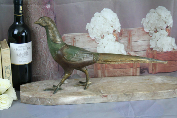1930's ART DECO Pheasant Spelter Fegule patinated on marble base FRANCE
