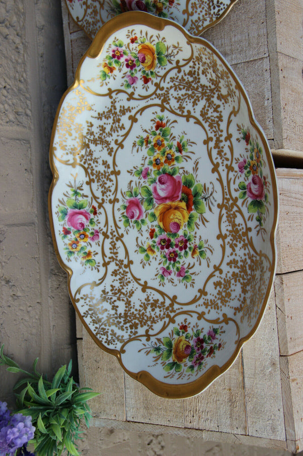 Large French floral sevres porcelain soupiere soup tureen on plate floral decor