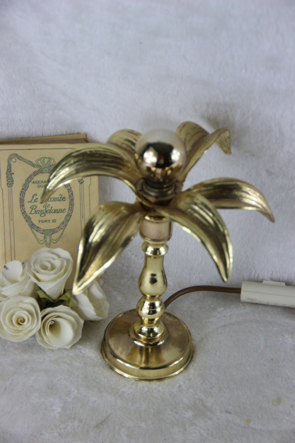 Vintage Mid century 70s Brass Flower Table lamp Retro MASSIVE